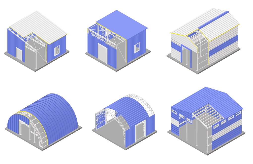 6 types of sheds shown on the inside and outside